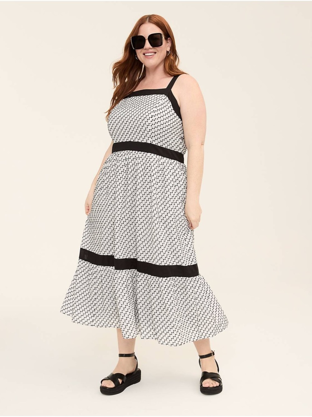 NWT Layne Bryant Square-Neck Tank Maxi/Midi Dress Black & White with Contrast